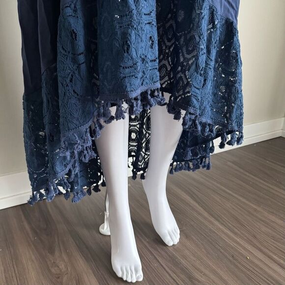 Navy Blue Summer Ruffle Tie Waist Dress XL - Picture 5 of 7